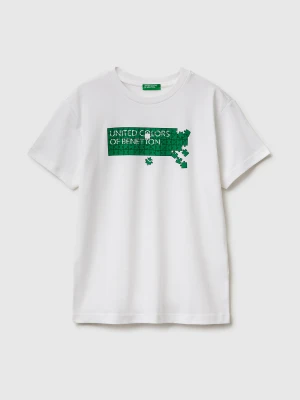 Benetton, T-shirt With Logo, Size: XL, White, Kids United Colors of Benetton
