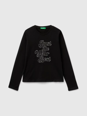 Benetton, T-shirt With Lurex Embroidery, size S, Black, Kids United Colors of Benetton