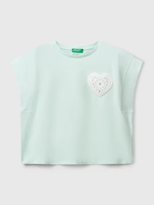 Benetton, T-shirt With Macramé Patch, size XL, Aqua, Kids United Colors of Benetton