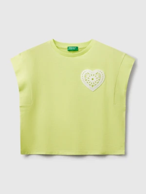 Benetton, T-shirt With Macramé Patch, size XL, Lime, Kids United Colors of Benetton