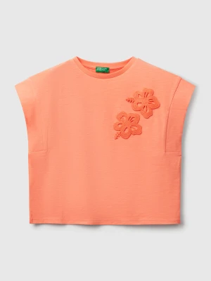 Benetton, T-shirt With Macramé Patch, size XL, Orange, Kids United Colors of Benetton