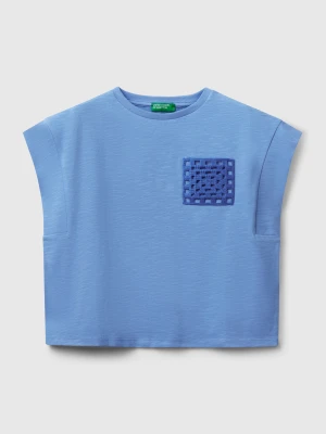 Benetton, T-shirt With Macramé Patch, size XL, Sky Blue, Kids United Colors of Benetton