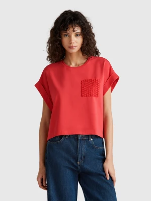 Benetton, T-shirt With Macramè Pocket, size XXS, Brick Red, Women United Colors of Benetton