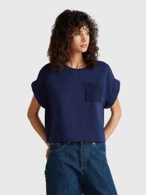 Benetton, T-shirt With Macramè Pocket, size XXS, Dark Blue, Women United Colors of Benetton