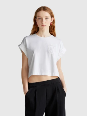 Benetton, T-shirt With Macramè Pocket, size XXS, White, Women United Colors of Benetton
