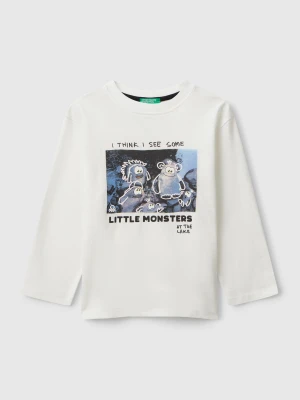 Benetton, T-shirt With Monster Print, Size: 116, Creamy White, Kids United Colors of Benetton