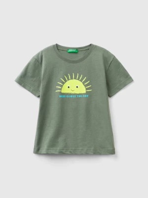 Benetton, T-shirt With Neon Details, size 104, Military Green, Kids United Colors of Benetton