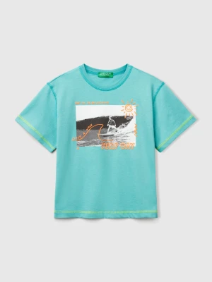 Benetton, T-shirt With Neon Details, size 116, Aqua, Kids United Colors of Benetton