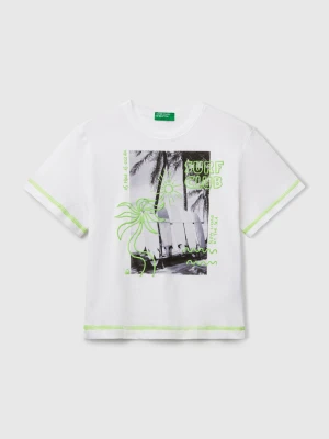 Benetton, T-shirt With Neon Details, size 116, White, Kids United Colors of Benetton