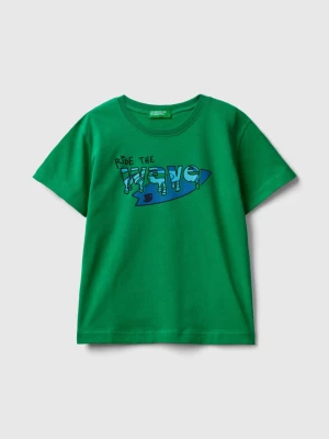 Benetton, T-shirt With Neon Details, size 82, Green, Kids United Colors of Benetton
