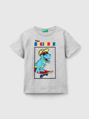 Benetton, T-shirt With Neon Details, size 82, Light Gray, Kids United Colors of Benetton