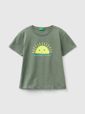 Benetton, T-shirt With Neon Details, size 90, Military Green, Kids United Colors of Benetton