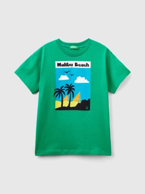 Benetton, T-shirt With Neon Details, size L, Green, Kids United Colors of Benetton