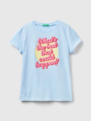 Benetton, T-shirt With Neon Details, size L, Sky Blue, Kids United Colors of Benetton