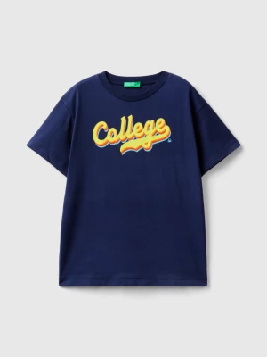Benetton, T-shirt With Neon Details, size M, Dark Blue, Kids United Colors of Benetton