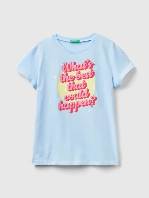 Benetton, T-shirt With Neon Details, size M, Sky Blue, Kids United Colors of Benetton