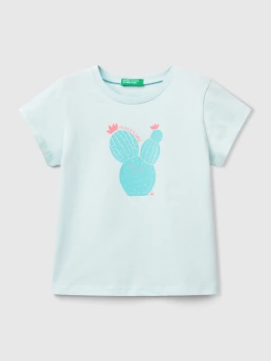 Benetton, T-shirt With Neon Print, Size: 104, Aqua, Kids United Colors of Benetton