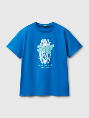 Benetton, T-shirt With Neon Print, size XL, Blue, Kids United Colors of Benetton