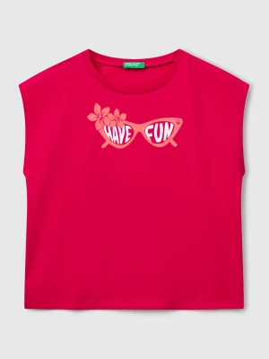 Benetton, T-shirt With Neon Print, size XL, Fuchsia, Kids United Colors of Benetton