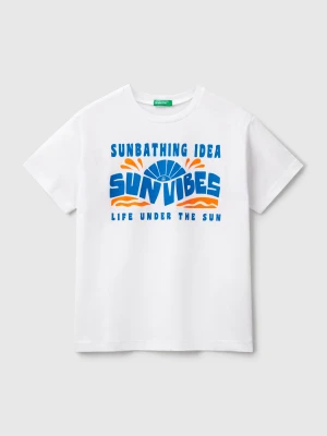 Benetton, T-shirt With Neon Print, size XL, White, Kids United Colors of Benetton