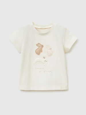 Benetton, T-shirt With Organic Cotton Application, Size: 82, Creamy White, Kids United Colors of Benetton