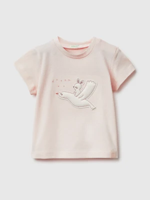 Benetton, T-shirt With Organic Cotton Application, Size: 82, Soft Pink, Kids United Colors of Benetton