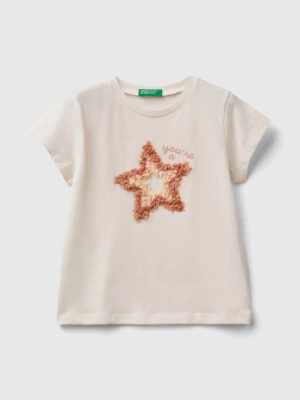 Benetton, T-shirt With Petal Effect Applique, size 104, Creamy White, Kids United Colors of Benetton