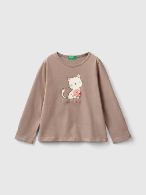 Benetton, T-shirt With Petal Effect Applique, size 104, Dove Gray, Kids United Colors of Benetton