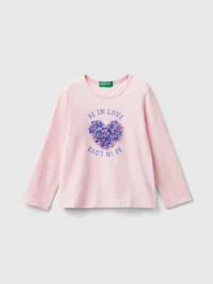 Benetton, T-shirt With Petal Effect Applique, size 104, Pink, Kids United Colors of Benetton