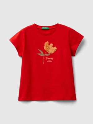 Benetton, T-shirt With Petal Effect Applique, size 104, Red, Kids United Colors of Benetton
