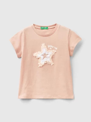 Benetton, T-shirt With Petal Effect Applique, size 104, Soft Pink, Kids United Colors of Benetton