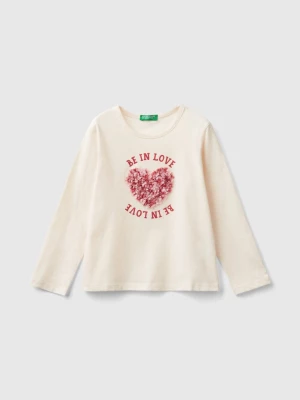 Benetton, T-shirt With Petal Effect Applique, size 116, Creamy White, Kids United Colors of Benetton