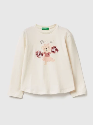 Benetton, T-shirt With Petal Effect Applique, Size: 116, Creamy White, Kids United Colors of Benetton