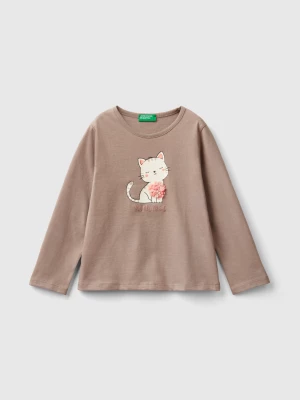 Benetton, T-shirt With Petal Effect Applique, size 116, Dove Gray, Kids United Colors of Benetton