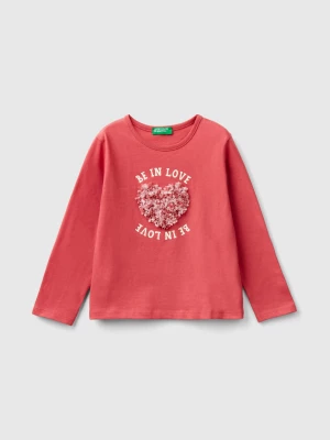 Benetton, T-shirt With Petal Effect Applique, size 116, Mauve, Kids United Colors of Benetton