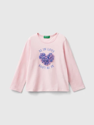 Benetton, T-shirt With Petal Effect Applique, size 116, Pink, Kids United Colors of Benetton