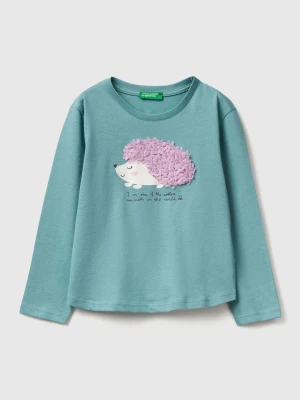 Benetton, T-shirt With Petal Effect Applique, Size: 116, Sky Blue, Kids United Colors of Benetton