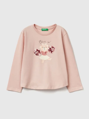 Benetton, T-shirt With Petal Effect Applique, size 116, Soft Pink, Kids United Colors of Benetton