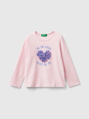 Benetton, T-shirt With Petal Effect Applique, size 82, Pink, Kids United Colors of Benetton