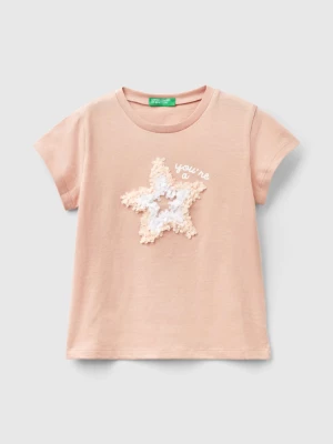 Benetton, T-shirt With Petal Effect Applique, size 82, Soft Pink, Kids United Colors of Benetton