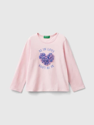 Benetton, T-shirt With Petal Effect Applique, size 90, Pink, Kids United Colors of Benetton