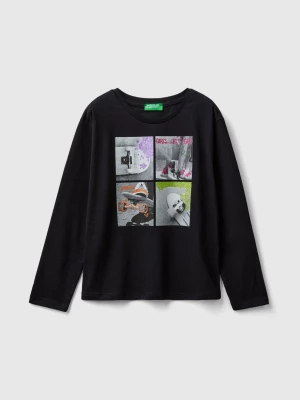 Benetton, T-shirt With Photo Print And Glitter, size 3XL, Black, Kids United Colors of Benetton