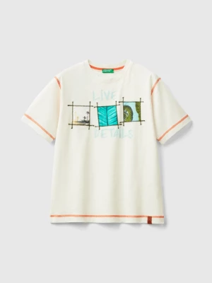 Benetton, T-shirt With Photo Print, size 2XL, Creamy White, Kids United Colors of Benetton
