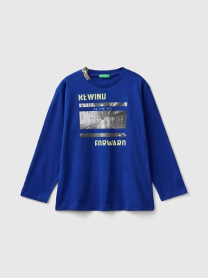 Benetton, T-shirt With Photographic Print In Organic Cotton, size 2XL, Bright Blue, Kids United Colors of Benetton