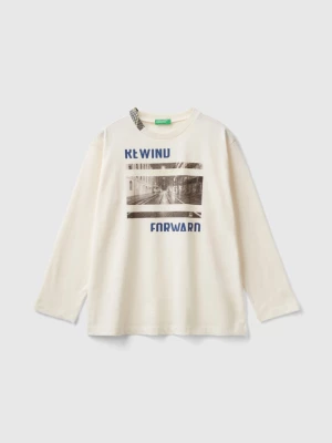 Benetton, T-shirt With Photographic Print In Organic Cotton, size 2XL, Creamy White, Kids United Colors of Benetton