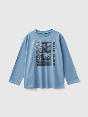 Benetton, T-shirt With Photographic Print In Organic Cotton, size 2XL, Light Blue, Kids United Colors of Benetton