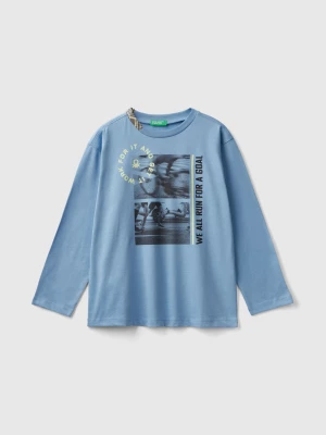 Benetton, T-shirt With Photographic Print In Organic Cotton, size 3XL, Light Blue, Kids United Colors of Benetton