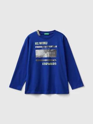 Benetton, T-shirt With Photographic Print In Organic Cotton, size L, Bright Blue, Kids United Colors of Benetton