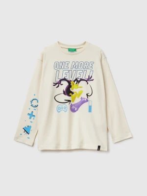 Benetton, T-shirt With Photographic Print, Size: XL, Creamy White, Kids United Colors of Benetton