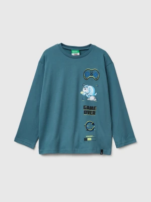 Benetton, T-shirt With Photographic Print, Size: XL, Turquoise, Kids United Colors of Benetton